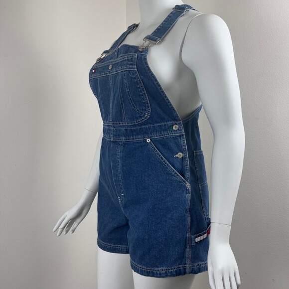 Tommy Women Size L Cotton Denim Shortall Bib Carpenter Short Jean Overalls Y2K - Picture 2 of 13